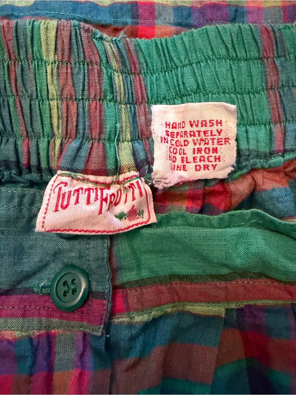 Vintage 80s Tutti Frutti Madras Plaid High Waist Pleated Bermuda Shorts M - Picture 7 of 9